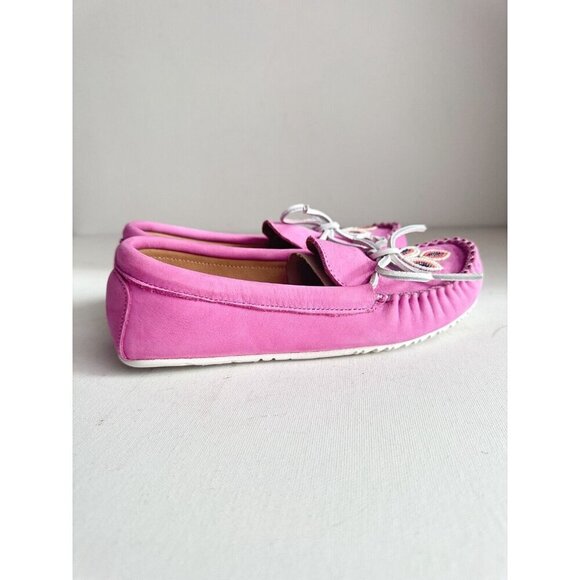 Manitobah Kayak Moccasin Pink Beaded Leather w Bow Detail 7 - Picture 4 of 8